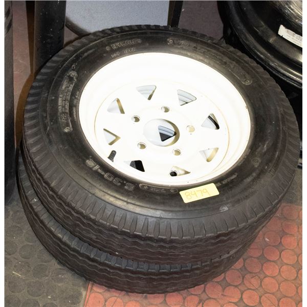 TWO 5.30-12 TRAILER TIRES ON RIMS