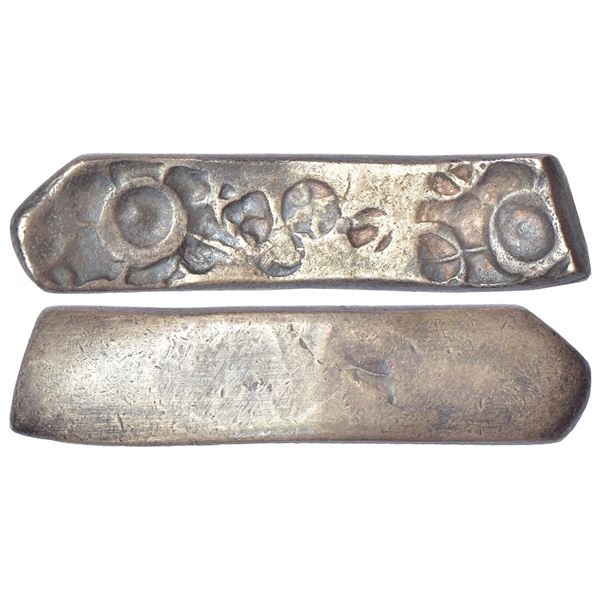 Ancient India: Archaic silver punch marked 'bent bar' coin, attributed to 'Gandhara Janapada', (c.60