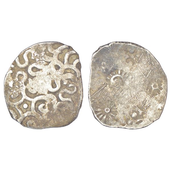 Ancient India: Archaic silver punch-marked coin - middle Ganges valley region, 'Jakhania hoard' type