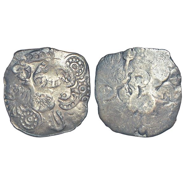 Ancient India: Archaic silver punch-marked coin - middle Ganges valley region, 'Sahet-Maheth hoard' 