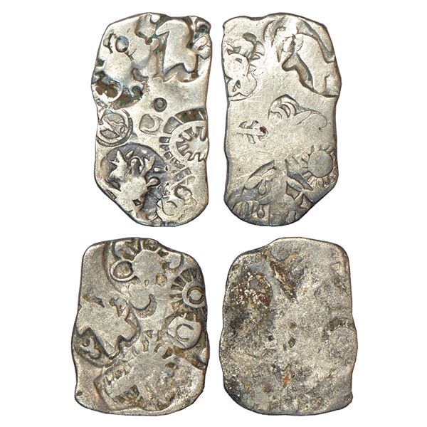 Ancient India: Two imperial Magadhan silver punch-marked Karshapana coins, GH Series III, (c.350-300