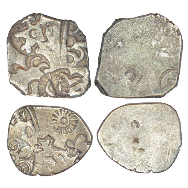 Ancient India: Two imperial Magadhan silver punch-marked Karshapana coins, GH series IV, (c.350-300 