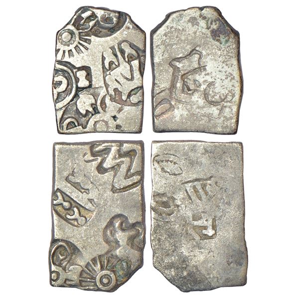 Ancient India: Two imperial Magadhan silver punch-marked Karshapana coins, GH Series IV, (c.350-300 