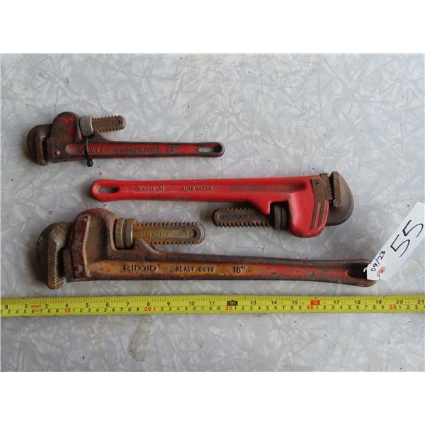 3 Pipe wrenches - 10", 14", 18"