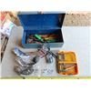Image 1 : Metal tool box with assorted tools, gauge, drill bits, etc.