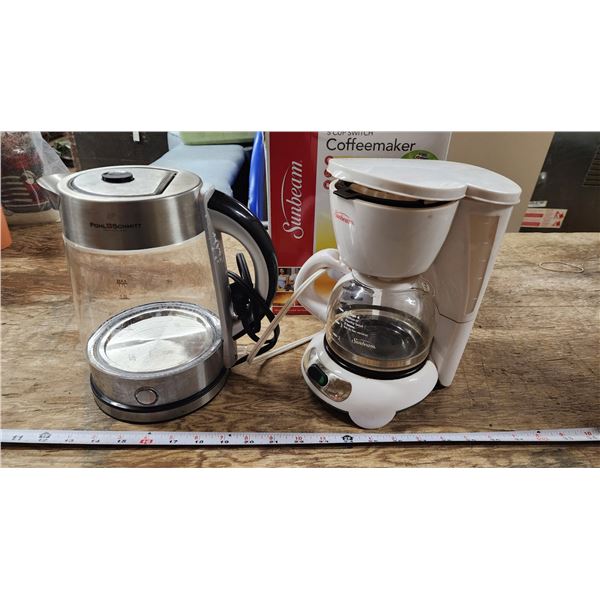 Stainless steel electric kettle & 5 cup coffee pot, comes with filters