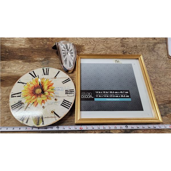 2 Assorted Clocks and 1 new picture frame