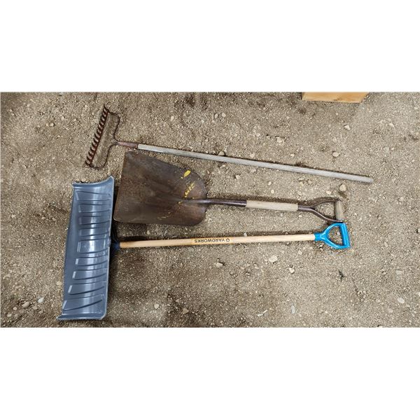 3 Assorted - Rake, Snow Shovel and Metal Shovel