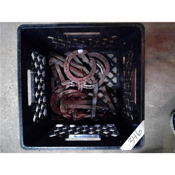 approx 10 horseshoes and 10 railroad spike vintage