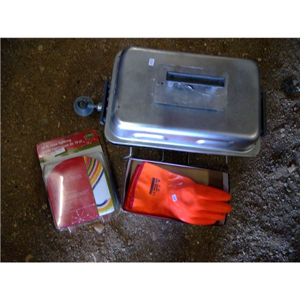 Old grill, foamastic gloves and 18' rope light