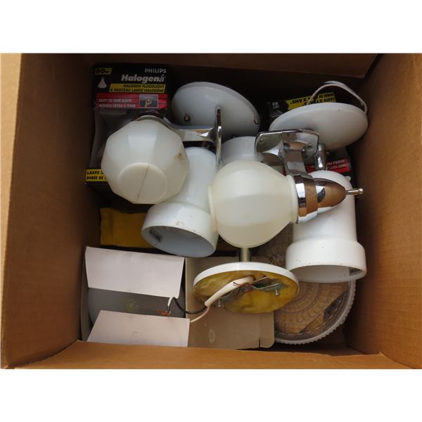 Box of assorted lights - bulbs and fixtures