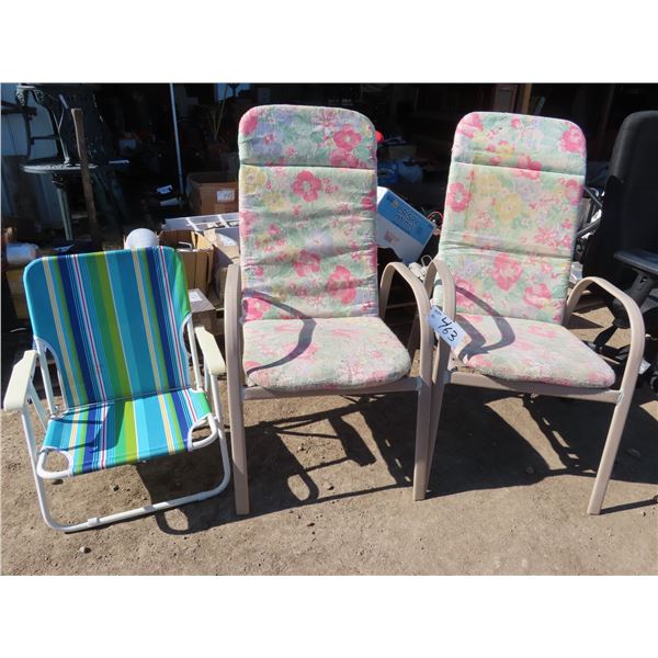 2 padded lawn/patio chairs + folding childs lawn chair