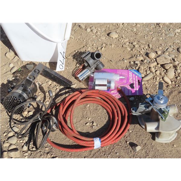 Bucket of assorted parts, solenoid valve, pressure gauge, etc.