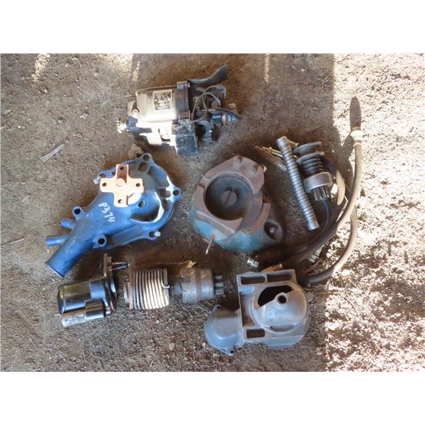 Box of assorted automobile parts & electric motor