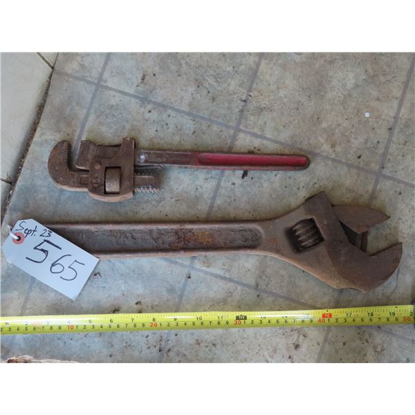 Large pipe wrench and small pipe wrench