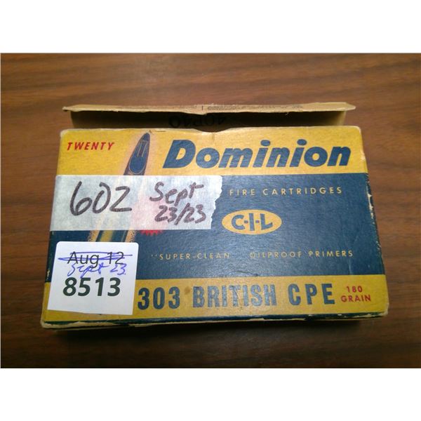 15 live rounds Dominion  303B  180 gr.   PAL required