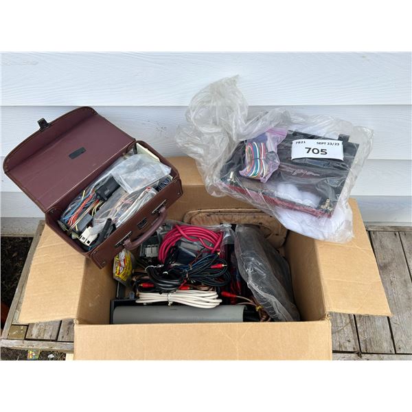 705 - Box of Car Audio installation stuff (wires, loom etc)