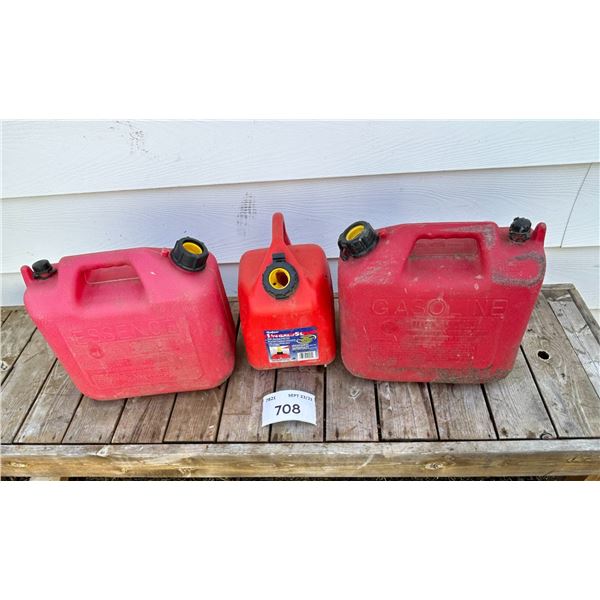 708 - Lot of Gas jugs (2 x 10L, 1 x 5L)