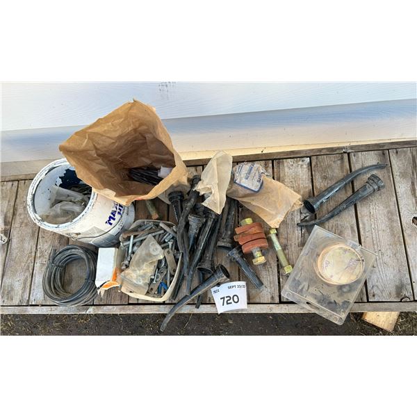 720 - assortment of fasteners, oil bottle dispensers, air line etc.