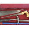 Image 6 : wooden tool box with saws, hammers, square and drain snake