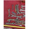 Image 5 : tool tray of vintage wrenches, hammer heads, chisels, etc.