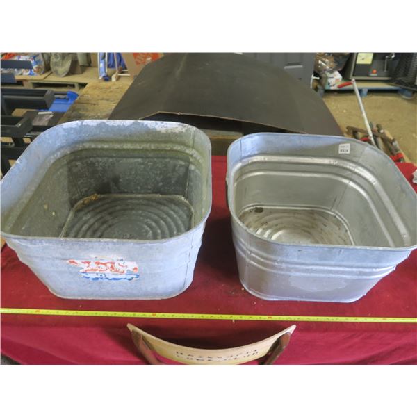 3 galvanized tubs - 20.5"x20.5"x11.5"H and 18.5"x18.5"x11.5"H