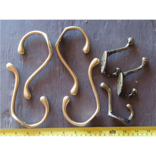 7 old brass coat hooks