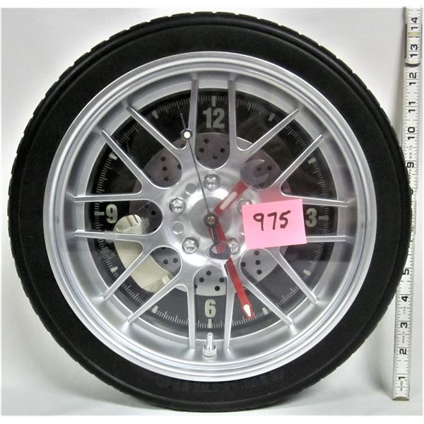 Shop/Man Cave battery operated wall clock, tire & wrench, tire clock - 14" diameter
