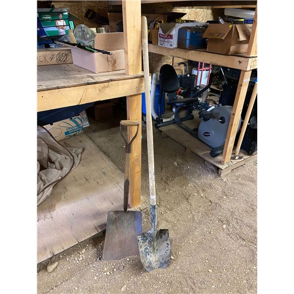 2 Wooden Handle Shovels approx. 61 and 39 inch height