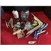 Image 2 : Assorted lot includes measuring tape, Rock multi tool, chains, small engine oil bottle etc..