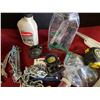 Image 3 : Assorted lot includes measuring tape, Rock multi tool, chains, small engine oil bottle etc..