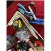 Image 5 : Assorted lot includes measuring tape, Rock multi tool, chains, small engine oil bottle etc..