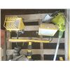 Image 5 : pallet of unclaimed merchandise (must take all) rakes, shovels, work light, bird bath, whipper snipp