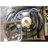 Image 1 : pallet of unclaimed merchandise (must take all) water pump, halogen light, air gauge, discharge hose