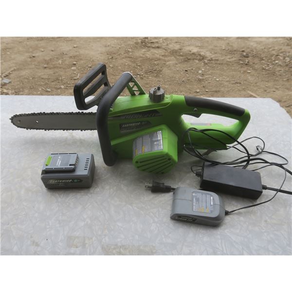 Earthwise 12" cordless chainsaw with battery and charger