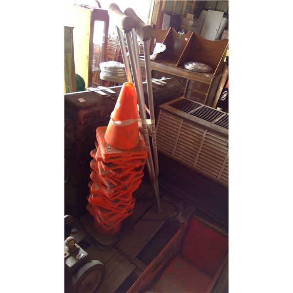 22 12" pylons, 2 larger pylons and set of crutches