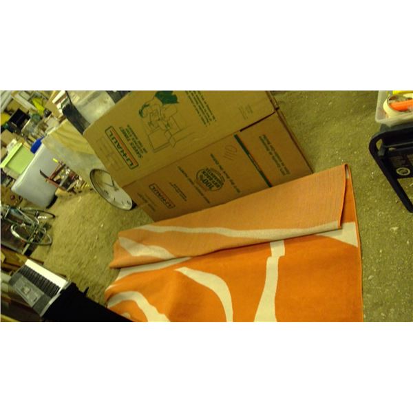2 large wardrobe moving boxes and large orange carpet ( approx 8' X8')