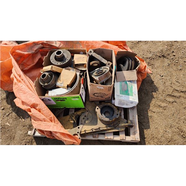 Pallet of CAT equipment - brake pads, gears, etc.