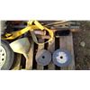 Image 3 : Gas tank tires, grinding wheels, tools and misc on pallet