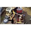 Image 5 : Gas tank tires, grinding wheels, tools and misc on pallet