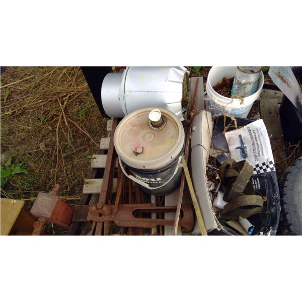 Pallet of chimney cap, rebar, nails and misc.