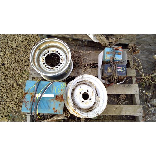 3 battery chargers and 2 rims