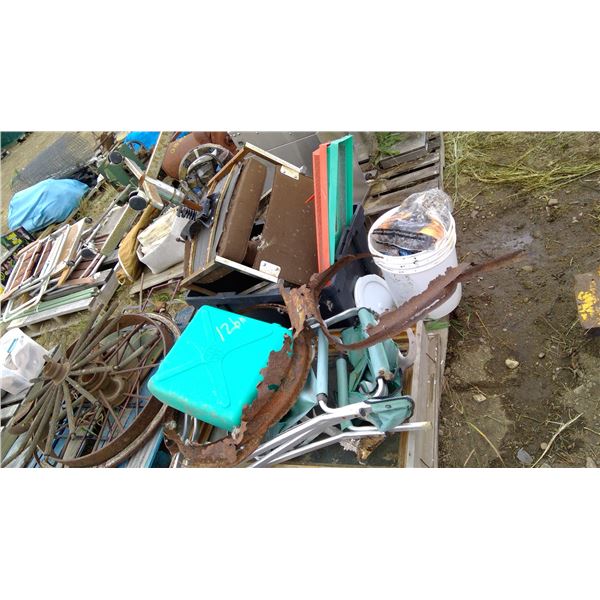 Chairs, water can, fall protection ( appears new in bags)-complaince in a can, and misc on pallet