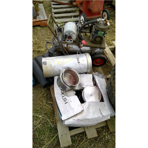 air compressor, seat cushions, bottles and misc on pallet