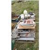 Image 1 : chairs, tables, cabbage cutter, propane tanks and misc vehcile components on 2 pallets