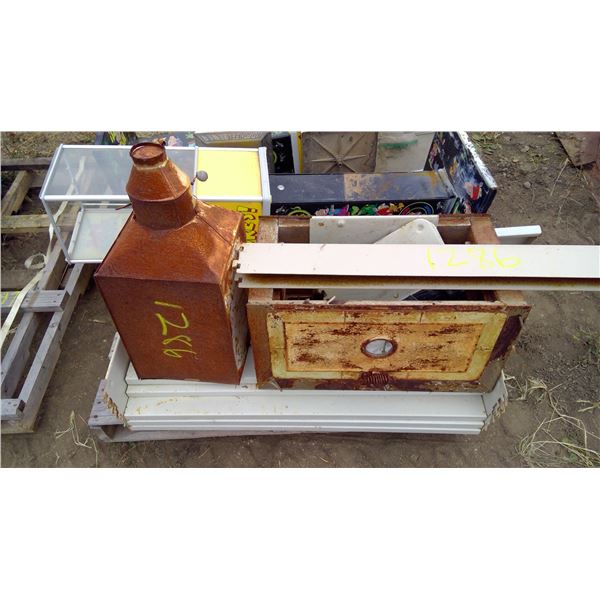 steel shelves, flour mill and misc