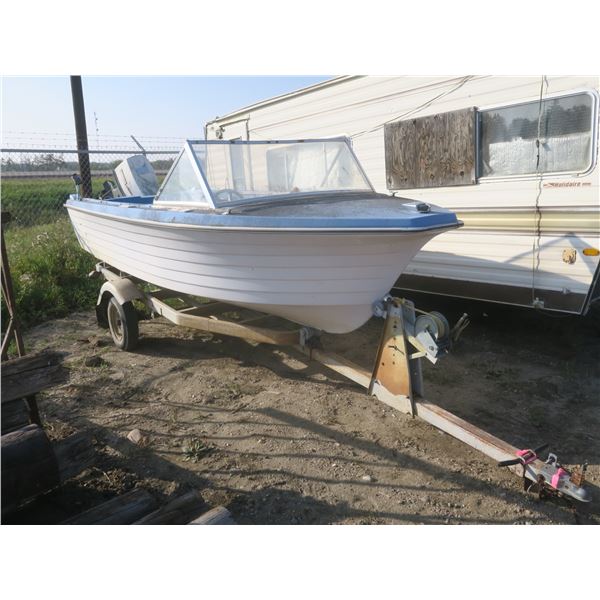 14ft fibreglass Johnson boat with trailer and 60HP Johnson outboard - as-is