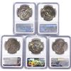 Image 2 : 1974 Set (5) Eisenhower Silver Dollars NGC MS65