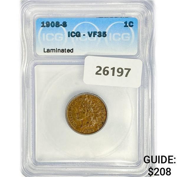 1908-S Indian Head Cent ICG VF35 Laminated