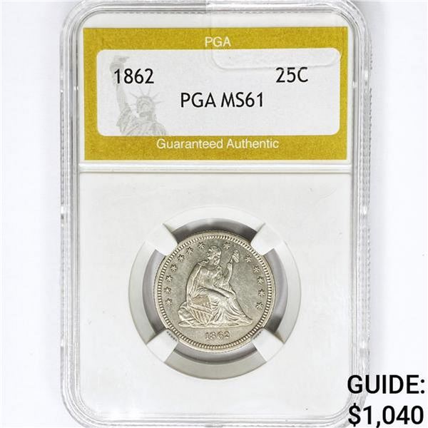 1862 Seated Liberty Quarter PGA MS61